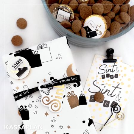 Afbeeldingen van Coated cadeaupapier 200m - Op de hoge daken zwart/goud