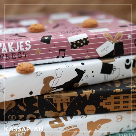 Afbeeldingen van Coated cadeaupapier 200m - Op de hoge daken zwart/goud