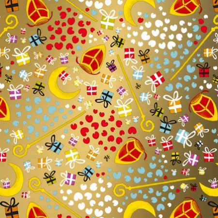 Afbeeldingen van Coated cadeaupapier 200m - All about Sint goud