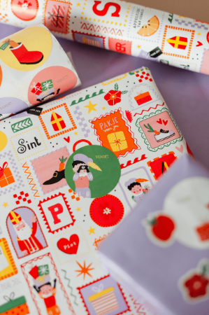 Sinterklaas stickers diverse kleuren - 'Voor:' Cadeaustickers – 6 varianten– D50mm