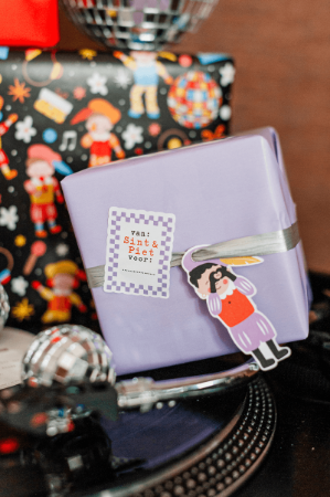 Dubbelzijdig cadeaulabel van Piet – Sinterklaasthema – 35 × 66 mm