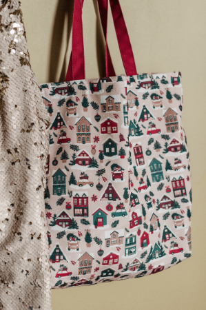 KP® kerst canvas shopper met huisjes 48x38cm