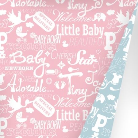 Afbeeldingen van Coated cadeaupapier 50cm 200m - Baby Chalkboard Light Pink/Light Blue