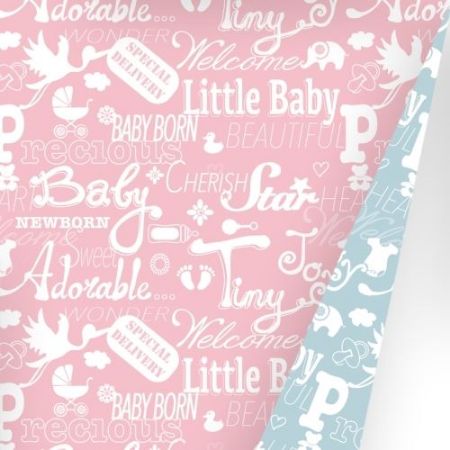 Afbeeldingen van Coated cadeaupapier 50cm 200m - Baby Chalkboard Light Pink/Light Blue