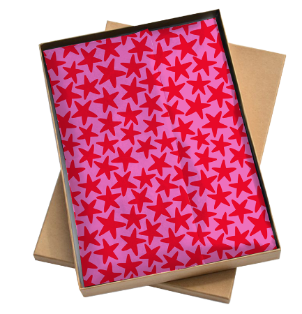 Vloeipapier rode sterren op roze 50x70cm