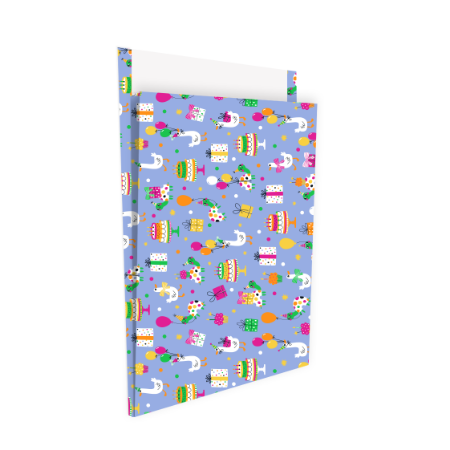 Blauw groot cadeauzakje met feest illustraties - 27x34+4cm