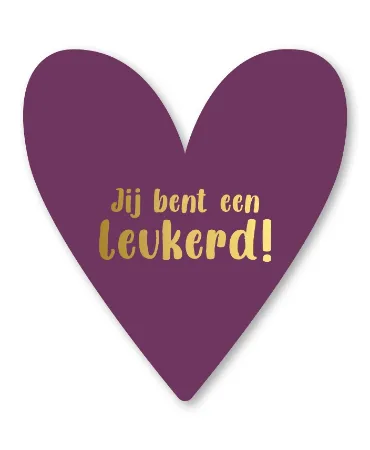 Paarse wenskaart in hartvorm met jij bent een leukerd