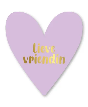 paars wenskaart hartvorm met lieve vriendin