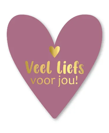 Veel liefs voor jou wenskaart in hartvorm en met goudfolie