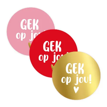 Gek op jou ronde stickers - Roze / rood /  goud