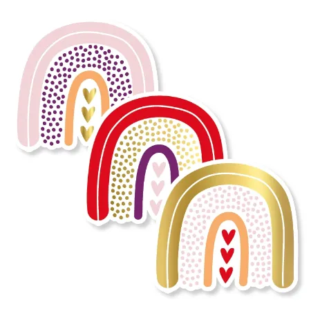 drie romantische stickers voor op je cadeauverpakking - love rainbows