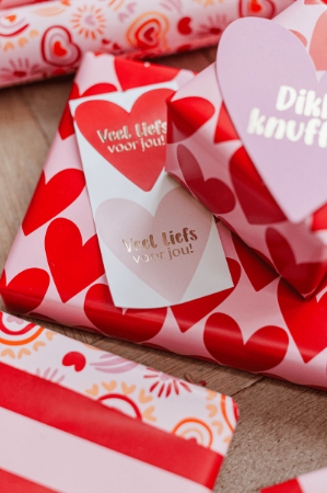 3 hartjes stickers rood / roze / goud - met goudfolie - valentijn stickers