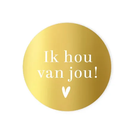 Ik hou van jou sticker - rond goud wensetiket