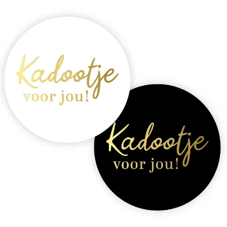 Kadootje voor jou! stickers - 2 soorten wit/zwart met goudfolie