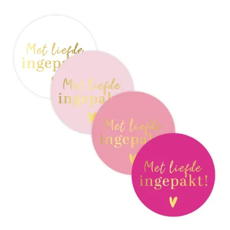 Met liefde ingepakt stickers - roze webshop stickers - 4 soorten