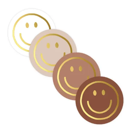 Smiley stickers - Ronde mokka stickers met gouden smiley