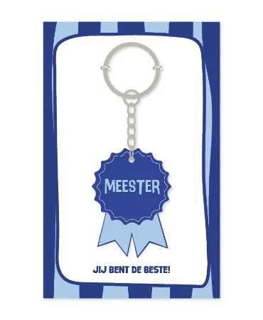 Sleutelhanger medaille in het blauw Meester, jij bent de beste!