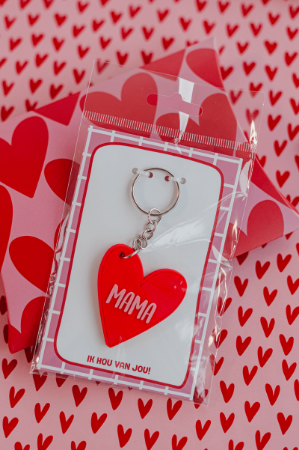 Rood Sleutelhanger hartje met mama in roze