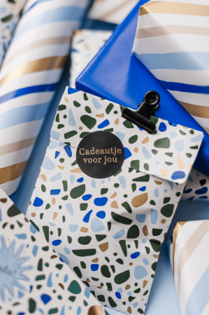 KP® Cadeauzakjes 7x13cm Terrazzo (blauw) 250st