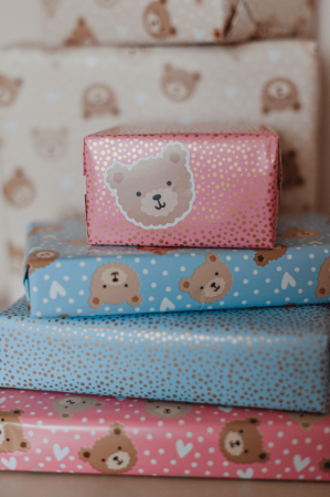 Luxury dots blue/pink - inpakpapier, cadeaupapier