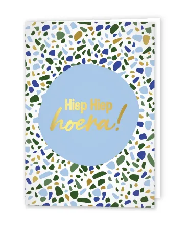KP® Wenskaarten gevouwen - Hiep Hiep Hoera + Terrazzo blauw - 5 stuks