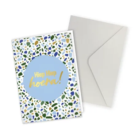 KP® Wenskaarten gevouwen - Hiep Hiep Hoera + Terrazzo blauw - 5 stuks