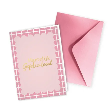 KP® Wenskaarten gevouwen - Hartelijk gefeliciteerd (roze) - 5 stuks
