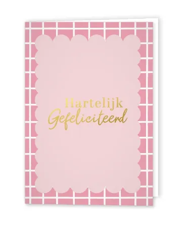 KP® Wenskaarten gevouwen - Hartelijk gefeliciteerd (roze) - 5 stuks