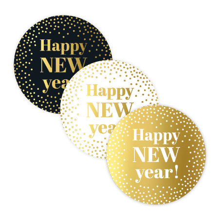 Afbeeldingen van KP® Stickers D40mm - Happy new year (3 varianten) 250p/r