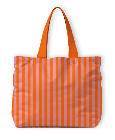 Opvallende Canvas Strandtas met oranje/roze strepen - 65x18x49cm