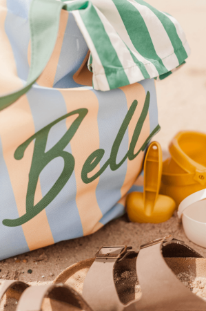 Ciao Bella strandtas met gele blauwe strepen - grote canvas shopper 65x18x49cm