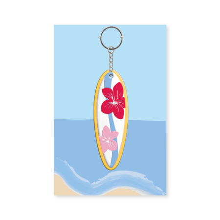 Stoere pvc surfboard sleutelhanger met bloem - 3D en PVC