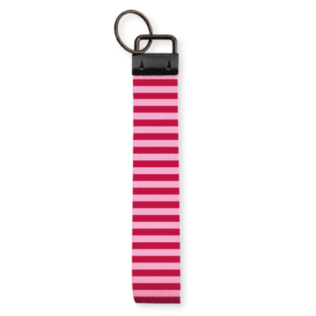 Stijlvolle stoffen polssleutelhanger met rood/roze strepen