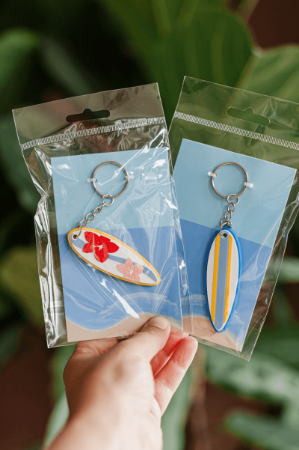 Stoere pvc surfboard sleutelhanger met bloem - 3D en PVC