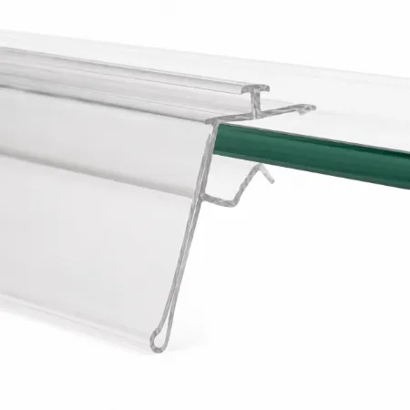 Transparante prijsrail 26x600 mm voor glazen schap 6-8 mm met bevestiging voor vakverdelers