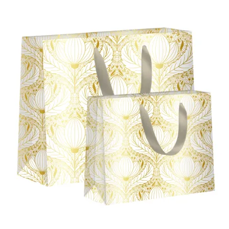 Wit met goud luxe papieren draagtas met gouden lint handvaten, Verschillende maten