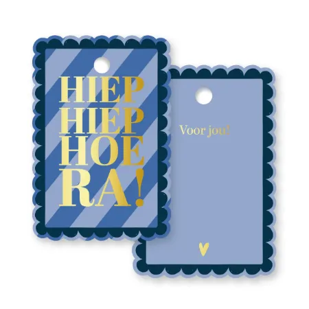 KP® Cadeaulabel - Hiep hiep hoera (blauw) - 42x62mm