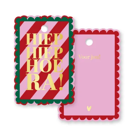KP® Cadeaulabel - Hiep hiep hoera (roze) - 42x62mm