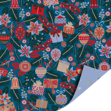 Afbeeldingen van KP® Cadeaupapier 50cm 100m - Christmas flowers