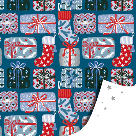 Afbeeldingen van KP® Cadeaupapier 30cm 100m - Xmas gifts blue