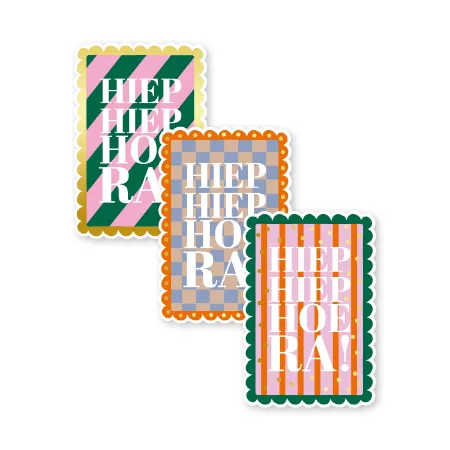 KP® Stickers 40x60mm - Hiep hiep hoera (3 varianten) 250p/r