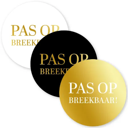 KP® Stickers D60mm - Pas op breekbaar (3 varianten) 250p/r