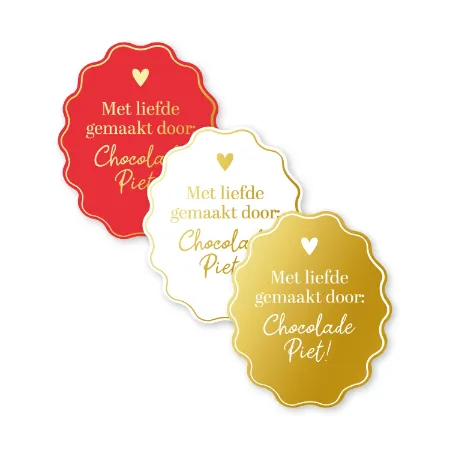 KP® Stickers 51,5x62mm - Met liefde gemaakt door: Chocolade Piet (3 varianten) 250p/r