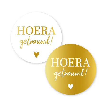 KP® Stickers D40mm - Hoera getrouwd (2 varianten) 250p/r