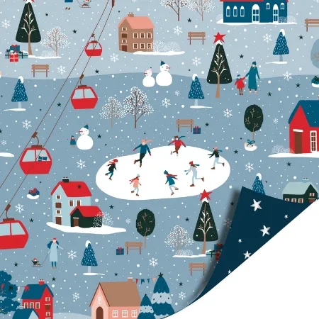Afbeeldingen van KP® Cadeaupapier 50cm 100m - Winter wonderland blue