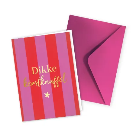 KP® Wenskaarten gevouwen - Dikke kerstknuffel (roze/rood) - 5 stuks