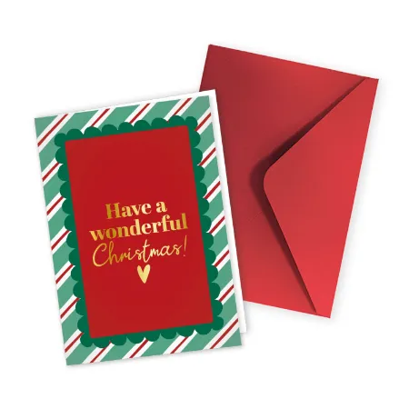 KP® Wenskaarten gevouwen - Have a wonderful Christmas (stripes) - 5 stuks
