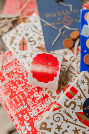 KP® Stickers 51,5x62mm - Met liefde gemaakt door: Chocolade Piet (3 varianten) 250p/r