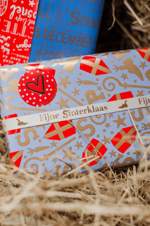 Afbeeldingen van KP® Satijnlint 12mm - Fijne Sinterklaas, wit/goud 100m