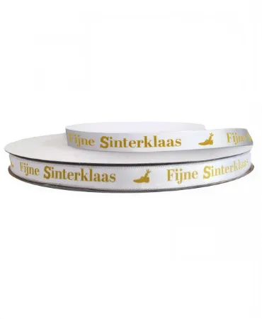 KP® Satijnlint 12mm - Fijne Sinterklaas, wit/goud 100m